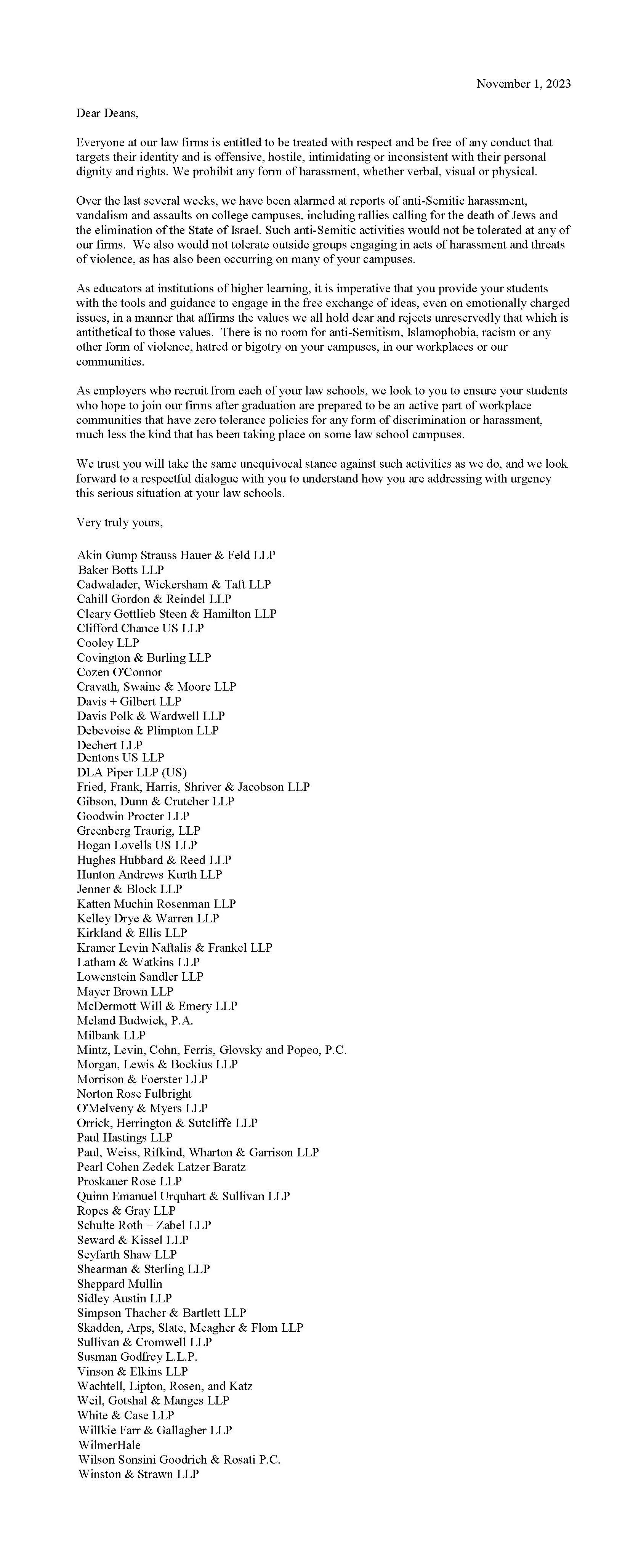 Baker Botts Joins Letter Condemning Anti-Semitism